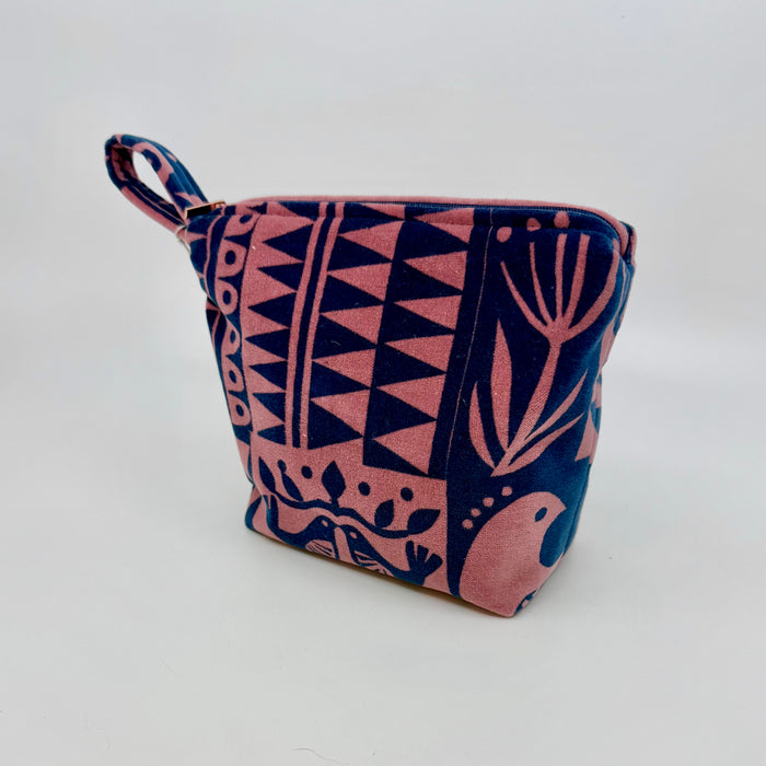 'Patchwork' velvet make up bag, pink (KC131A)