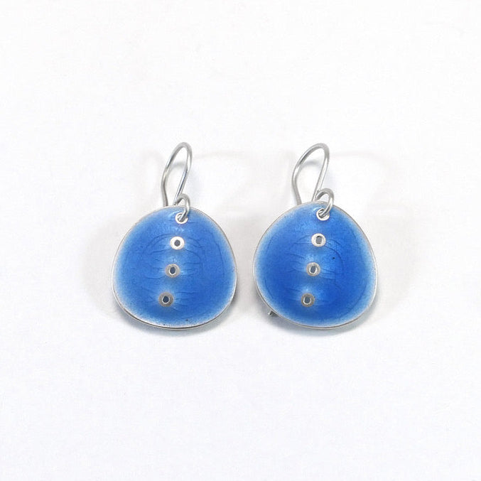 Earrings, 'Honesty' series, 3 dots vertical, light blue enamel & silver (FH505)