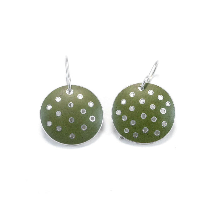 Earrings, 'Honesty' series,  Green , matt, polka dot, enamel & silver (FH467A)
