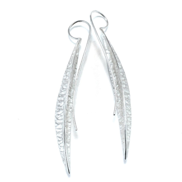 Earrings, long seed pod, silver (FH425)