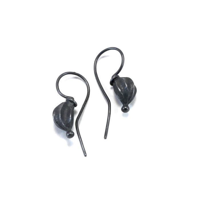 Earrings, small fat seed pod, oxidised silver (FH457A)