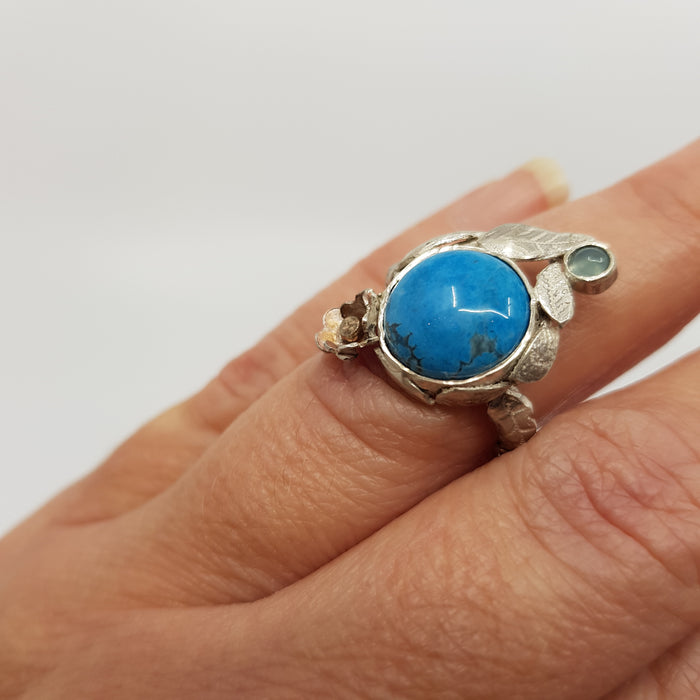 Turquoise leaf and flower ring (ED248)