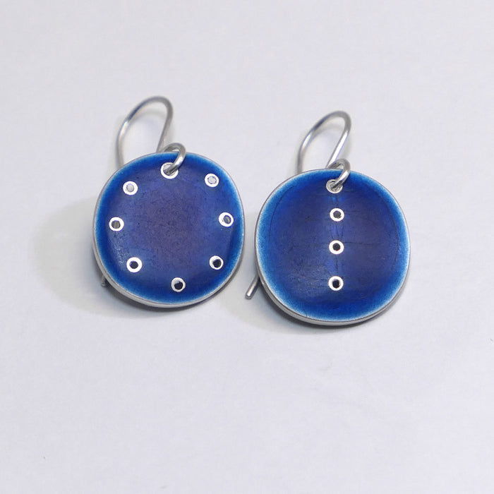Earrings, silver, enamel 'Honesty' ODD pair, mid-grey blue (FH353D)