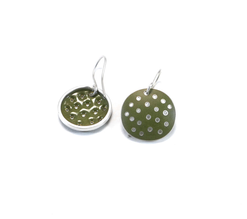 Earrings, 'Honesty' series,  Green , matt, polka dot, enamel & silver (FH467A)