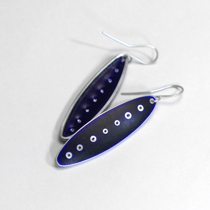 Slender Earrings, 8 holes, deep blue, enamel & silver (FH475)