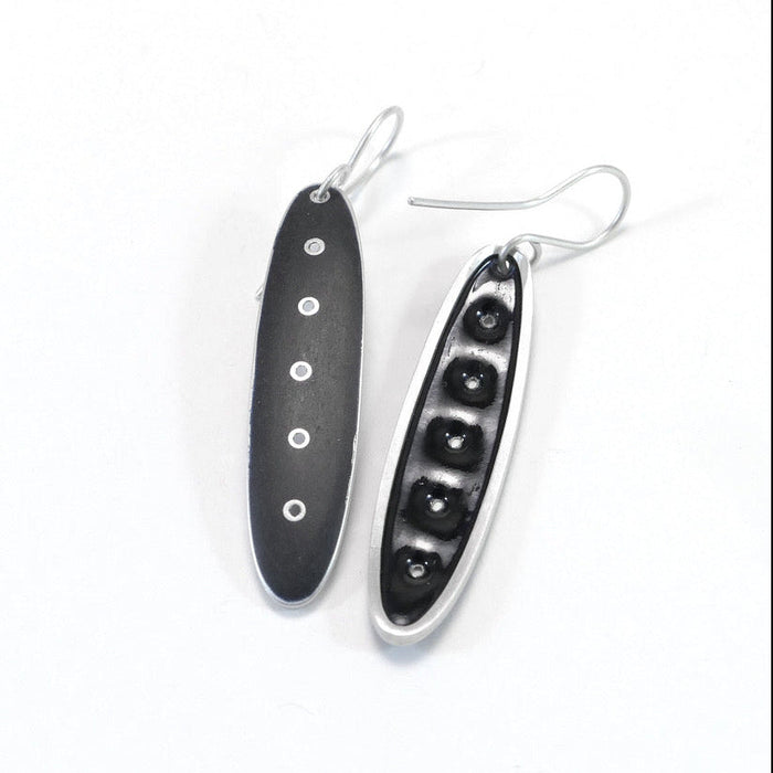 Earrings, 'Honesty' series,  slender, black, enamel & silver (FH504B)
