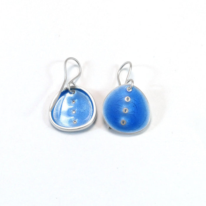 Earrings, 'Honesty' series, 3 dots vertical, light blue enamel & silver (FH505)