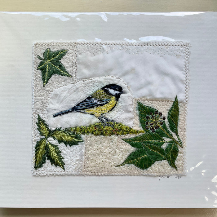 'Great Tit' unframed embroidery (LW345)