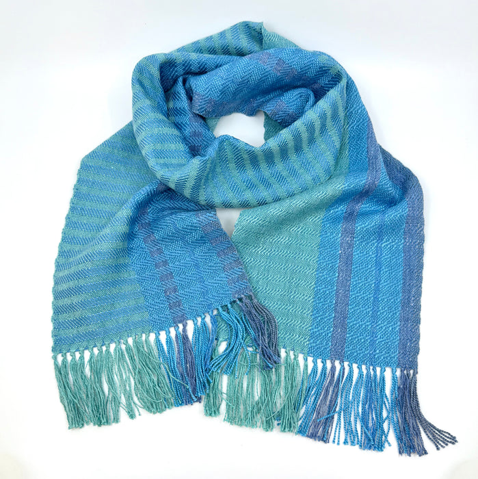 Handwoven silk and linen scarf, turquoise/mauve (SB207)