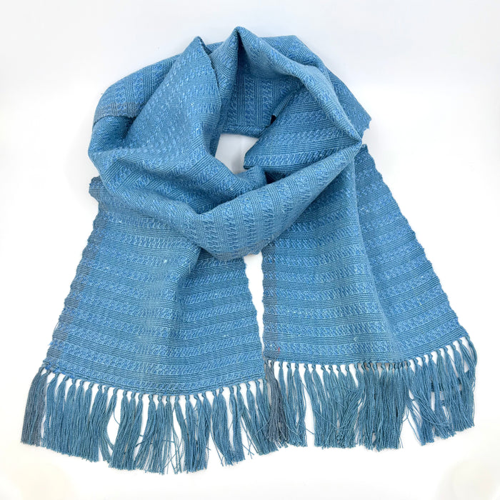 Handwoven silk and linen scarf, turquoise, textured stripes (SB205)