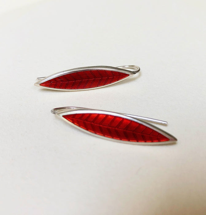 Long 'Leaf' drop earrings, red (HSL1R)