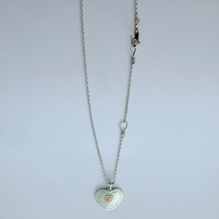 Silver and rose gold heart pendant (JI457)