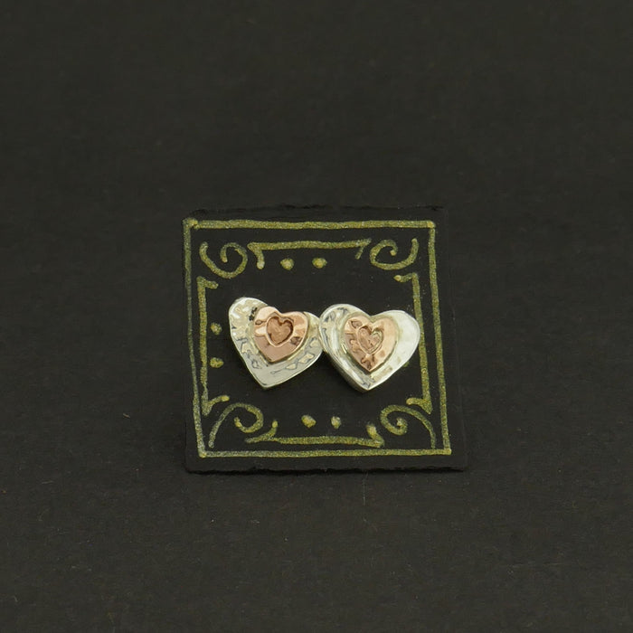 Tiny Heart Studs, silver and 9ct gold (JI232)