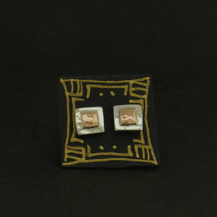 Tiny Square Studs, silver and 9ct gold (JI233)