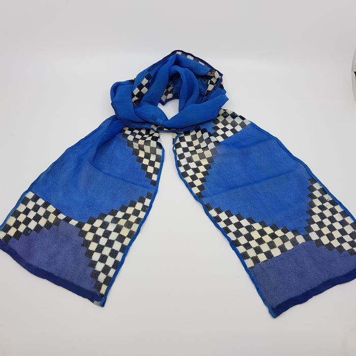 Narrow scarf, blue with black & white (JB30)