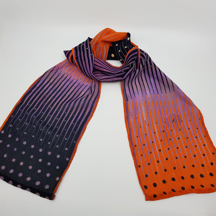 Narrow scarf, orange/purple/spots (JB33A)
