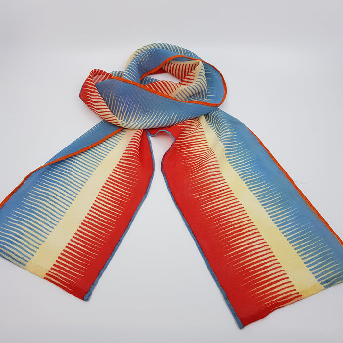 Narrow scarf, blue/red/cream (JB34A)