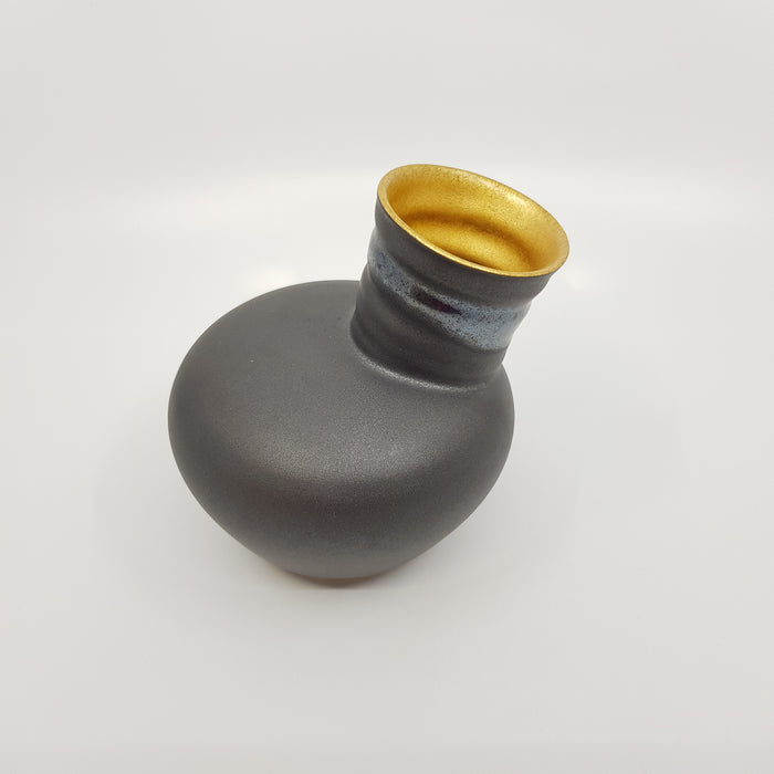 Medium Gilded Black Speak Vase, porcelain (JD40)