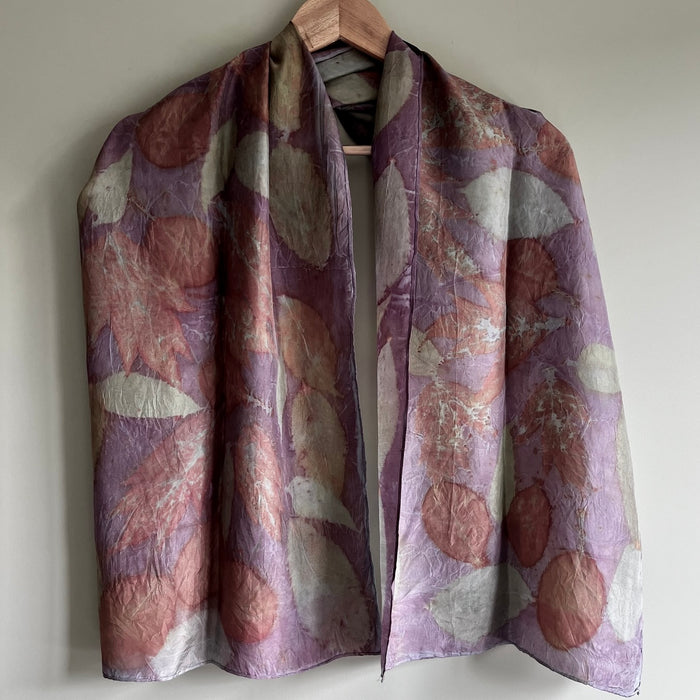 Light silk neck scarf, Purple with peony  (CRE91)