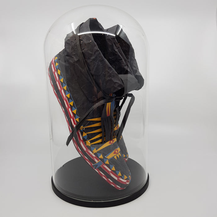 'Black Moccasins'  Paper Shoes in Glass Dome (LV37)