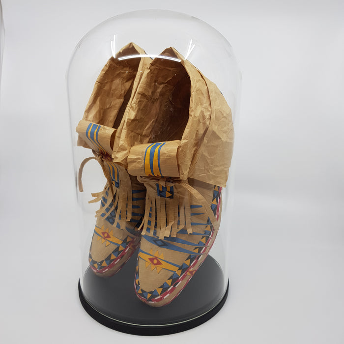 'Brown Moccasins' Paper Shoes in Glass Dome (LV38)
