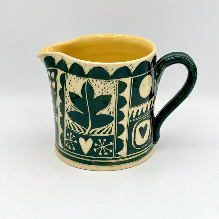 Medium jug, straight sided, 3 'J', green engraved (AH836)