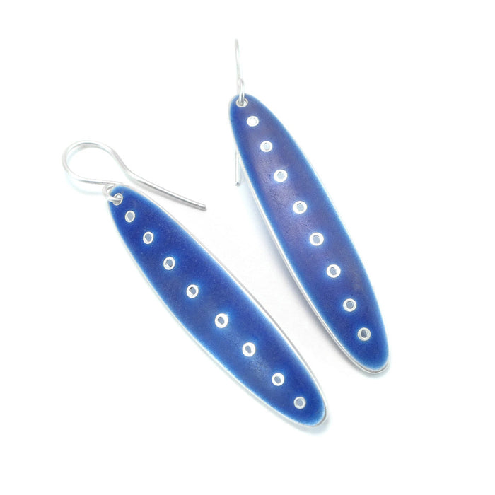 Mid grey blue 'Honesty' long earrings (FH353C)