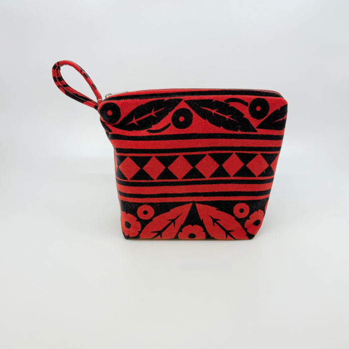 'Patchwork' velvet make up bag, red (KC131C)