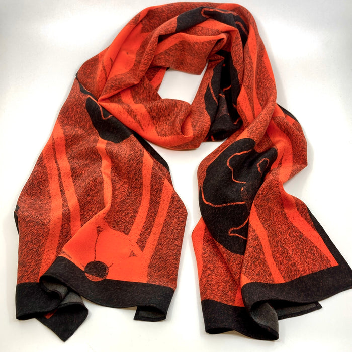 'Poppies and Roses' red silk scarf (AN378)