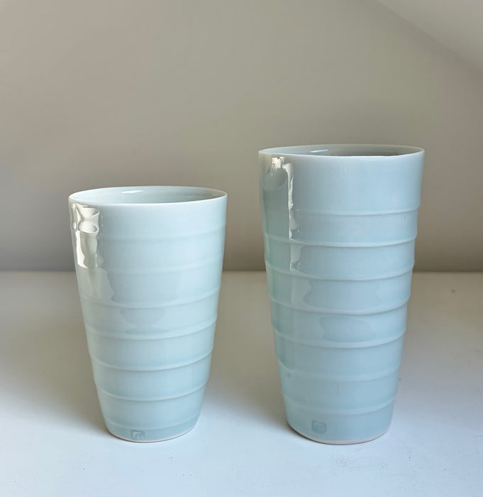 Small beaker vase with lines, celedon (RH37)