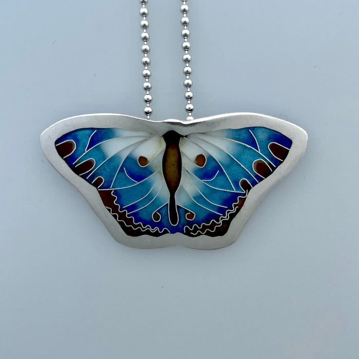 Blue and White Cloisonné Butterfly Pendant (SD350)