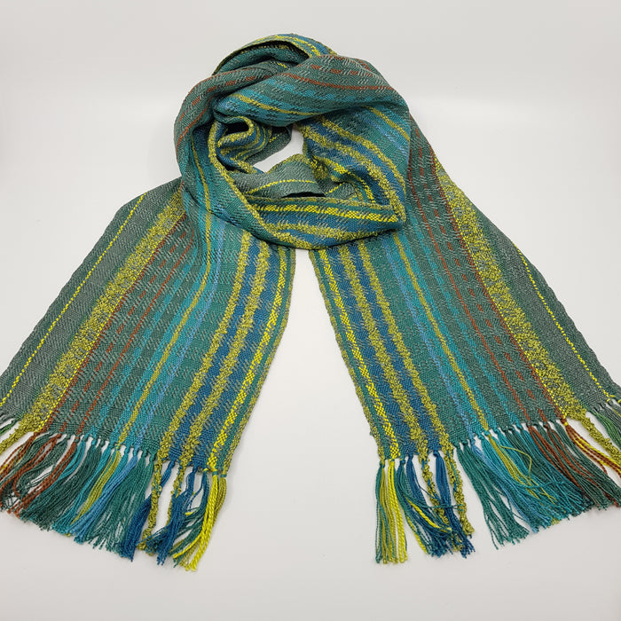 Handwoven Silk Scarf, green/turquoise/yellow (SB09)