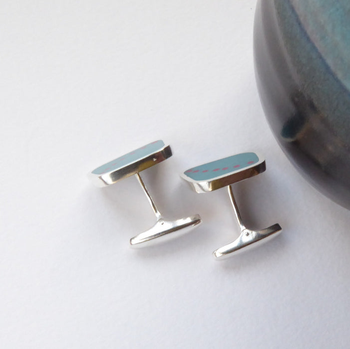 Curve Cufflinks, teal/red (ST244)