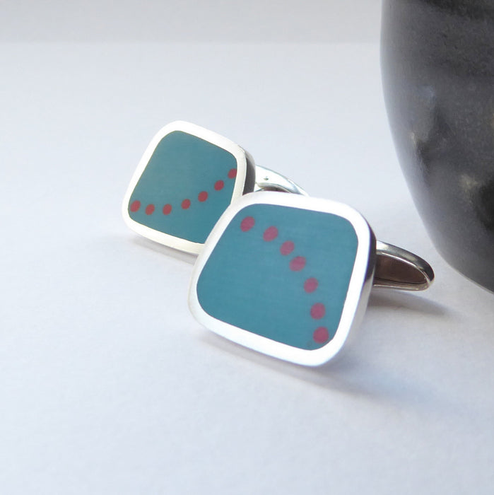 Curve Cufflinks, teal/red (ST244)