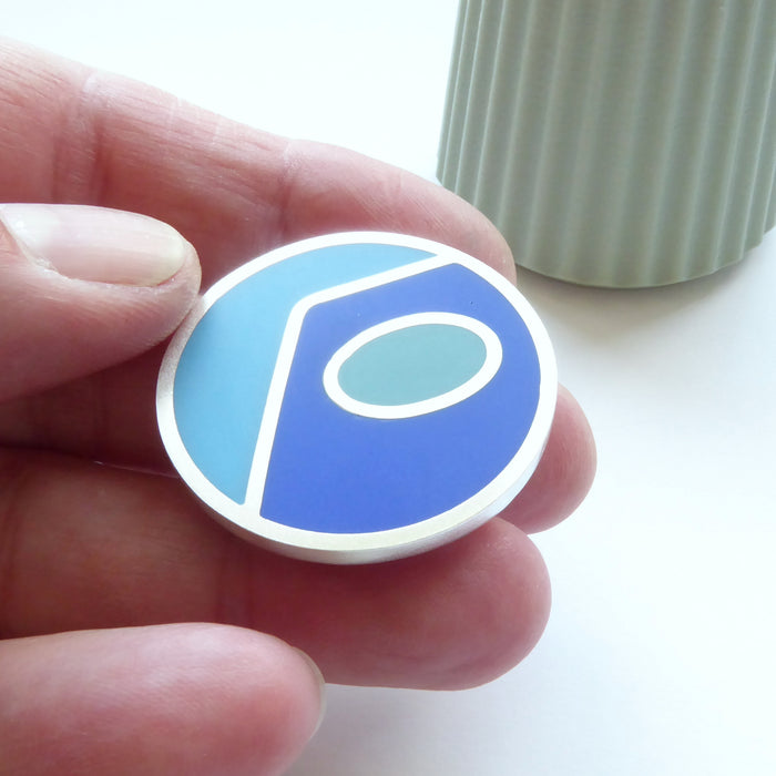 Round Colourblock Brooch, Teal/sapphire/aqua (ST343)