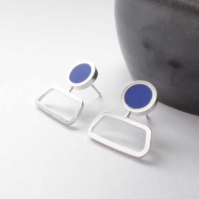 Sapphire Colourblock Rectangle Studs (ST355)