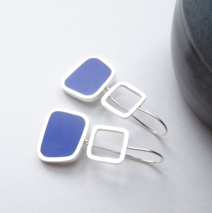 Sapphire Colourblock Square Drops Earrings (ST363)