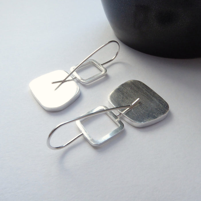 Magenta Colourblock Square Drops Earrings (ST364)