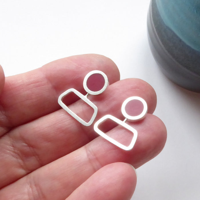 Colourblock Rectangular Studs - red (ST382)