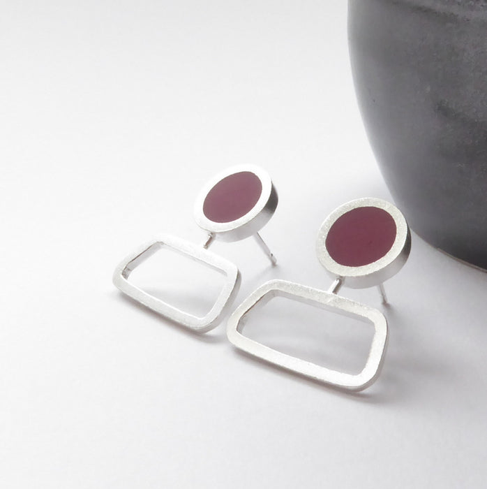 Colourblock Rectangular Studs - red (ST382)