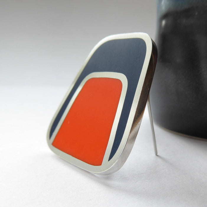 Colourblock Brooch, Ink/Orange (ST257)