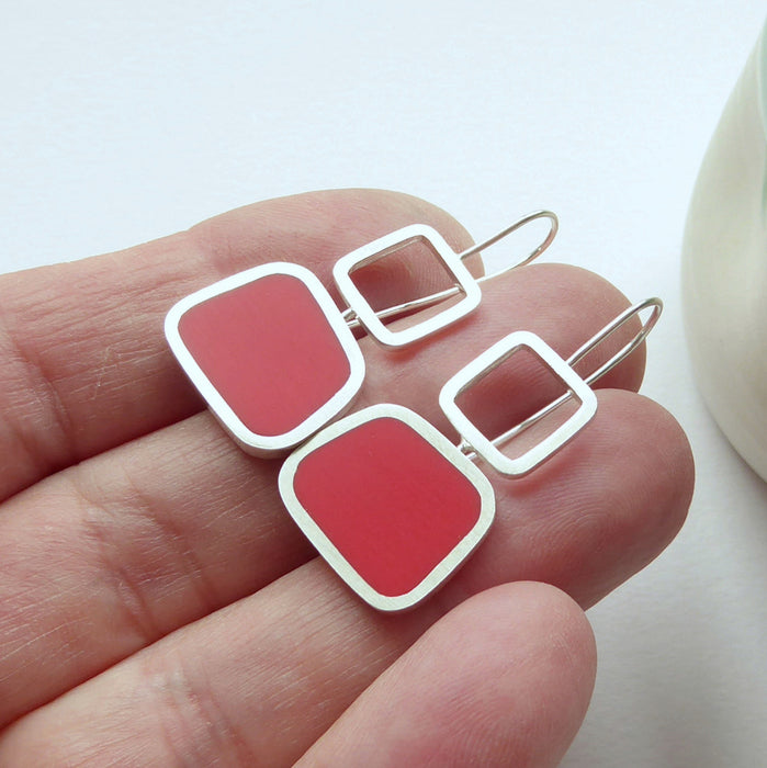 Red Colour block Square Drops (ST283)