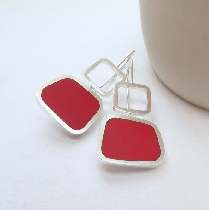 Red Colour block Square Drops (ST283)