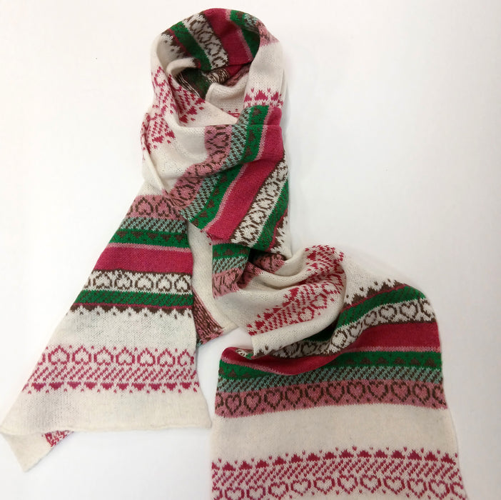 Cream/Pink Hearts Scarf (SBR503)
