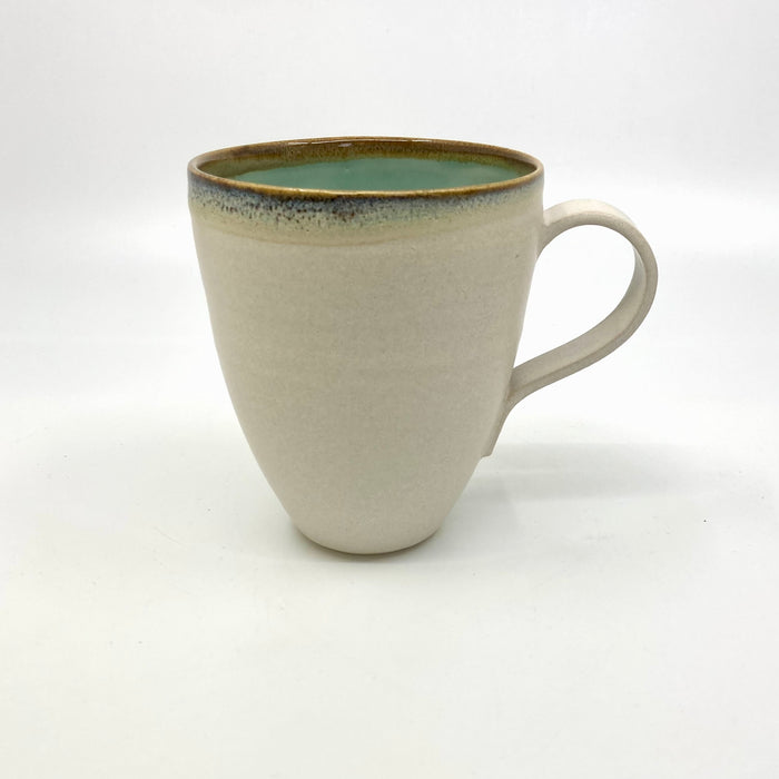 Curve Mug, satin cream/turquoise glaze tenmoku rim (TL294)