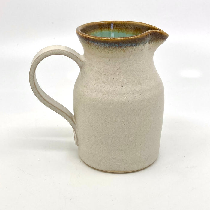 Milk Jug, satin cream/ turquoise glaze tenmoku rim (TL305)