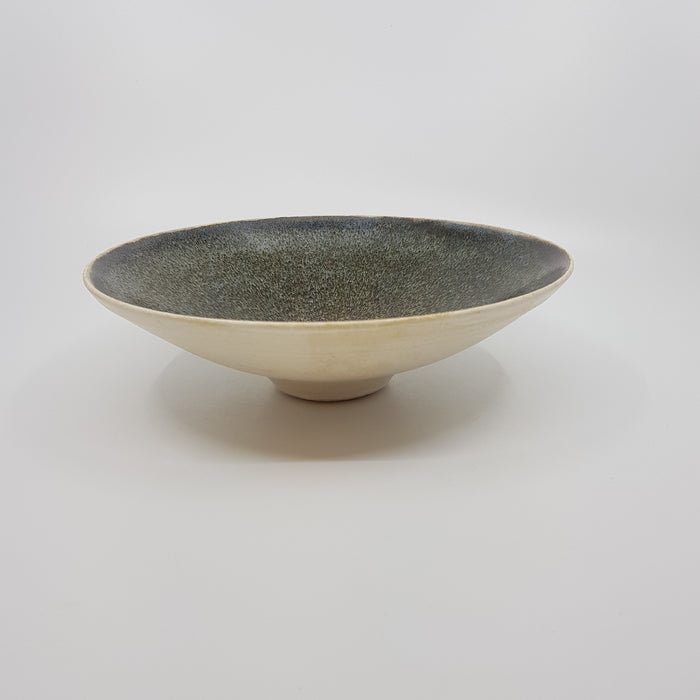 Shallow Bowl, satin cream/grey & tenmoku (TL1154)