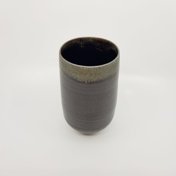 Vase, satin black/tenmoku, grey rim (TL1159)
