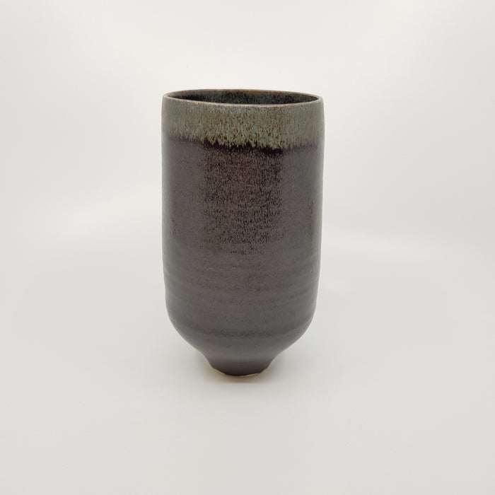 Vase, satin black/tenmoku, grey rim (TL1159)