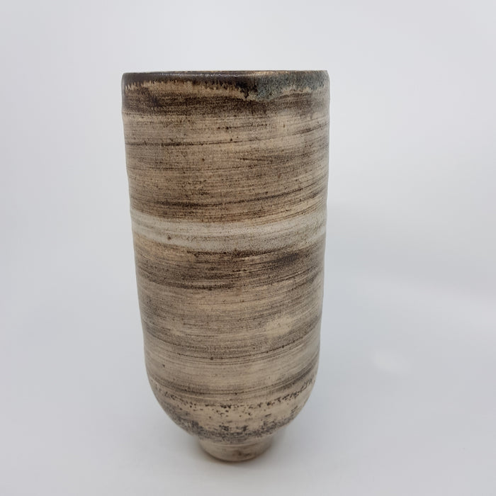 Vase with curved base, satin cream glaze over iron and manganese oxides  (TL1161)